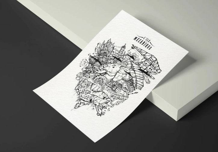 Affiche noir et blanc île mécanique petit format Mâtcha Designs - Maison Continuum