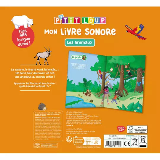 Livre P'tit loup "Mon livre sonore les animaux" Auzou - Maison Continuum