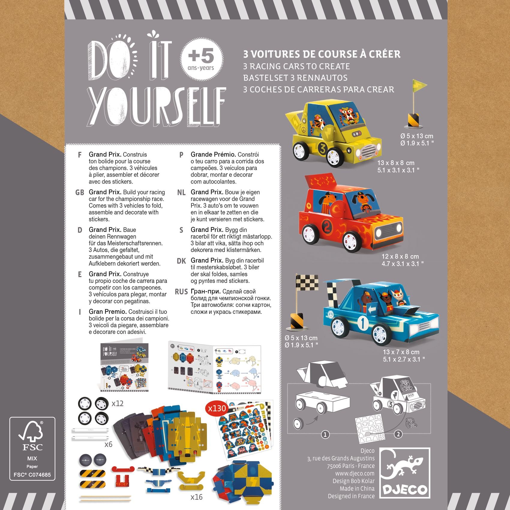 3 voitures de course à créer Do it Yourself Djeco Djeco - Maison Continuum