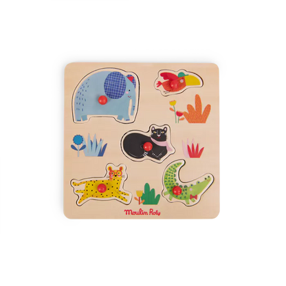 Puzzle encastrable 5 animaux "les Toupitis" Moulin Roty - Maison Continuum