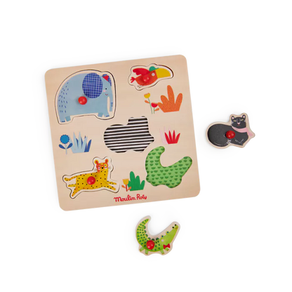 Puzzle encastrable 5 animaux "les Toupitis" Moulin Roty - Maison Continuum