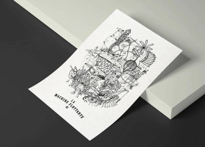 Affiche noir et blanc machine flottante petit format - Maison Continuum