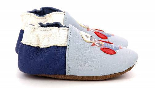 Chaussons Robeez bleu motif fusée - Maison Continuum