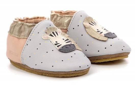 Chaussons Robeez gris et rose motif zèbre