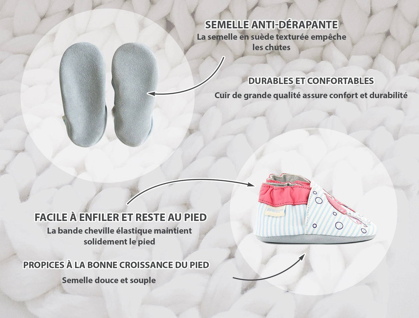 Chaussons Robeez gris et rose motif zèbre Robeez - Maison Continuum